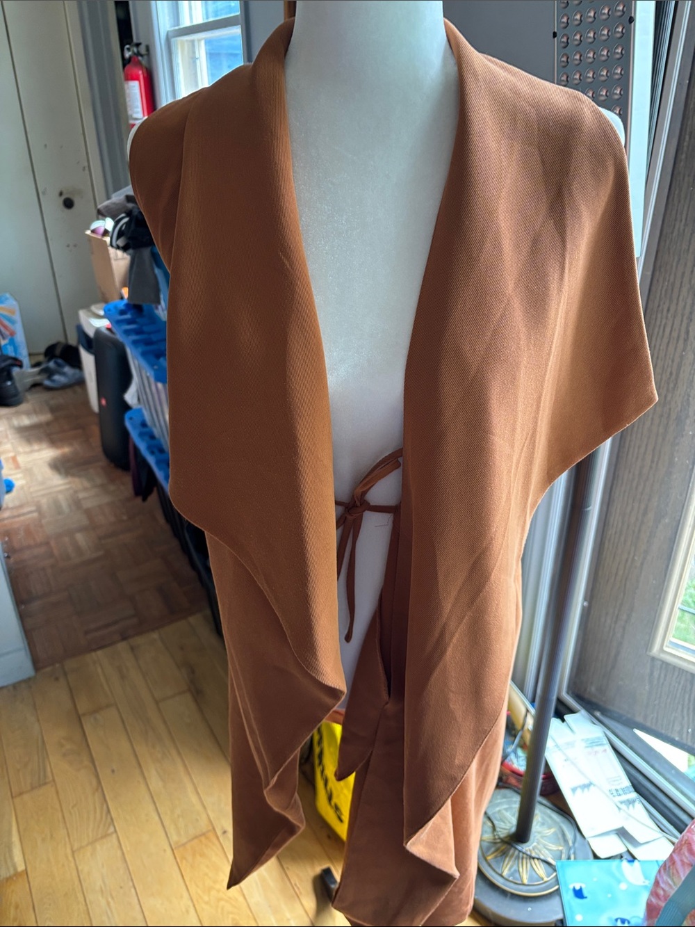 Elodie Brown Draped Tie-Front Duster vest Tunic